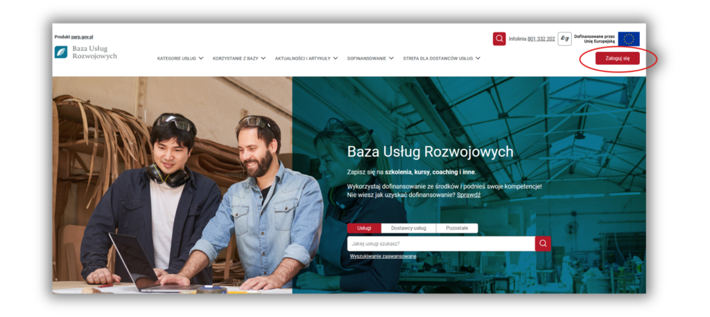 rzut ekranu prezentujący stronę Bazy Usług Rozwojowych
