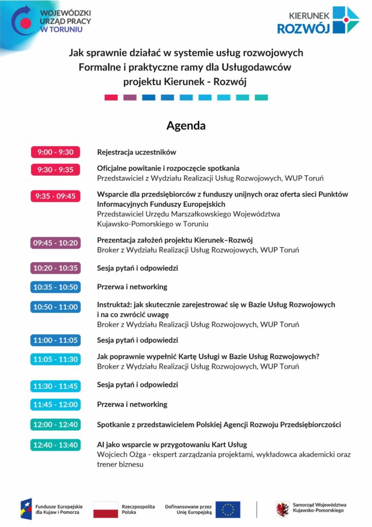 agenda spotkania dla usługodawców w Toruniu