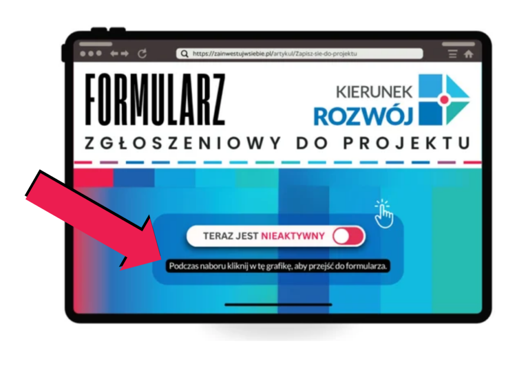 ilustracja prezentująca przycisk zgłoszeniowy na stronie projektowej zainwestuwsiebie